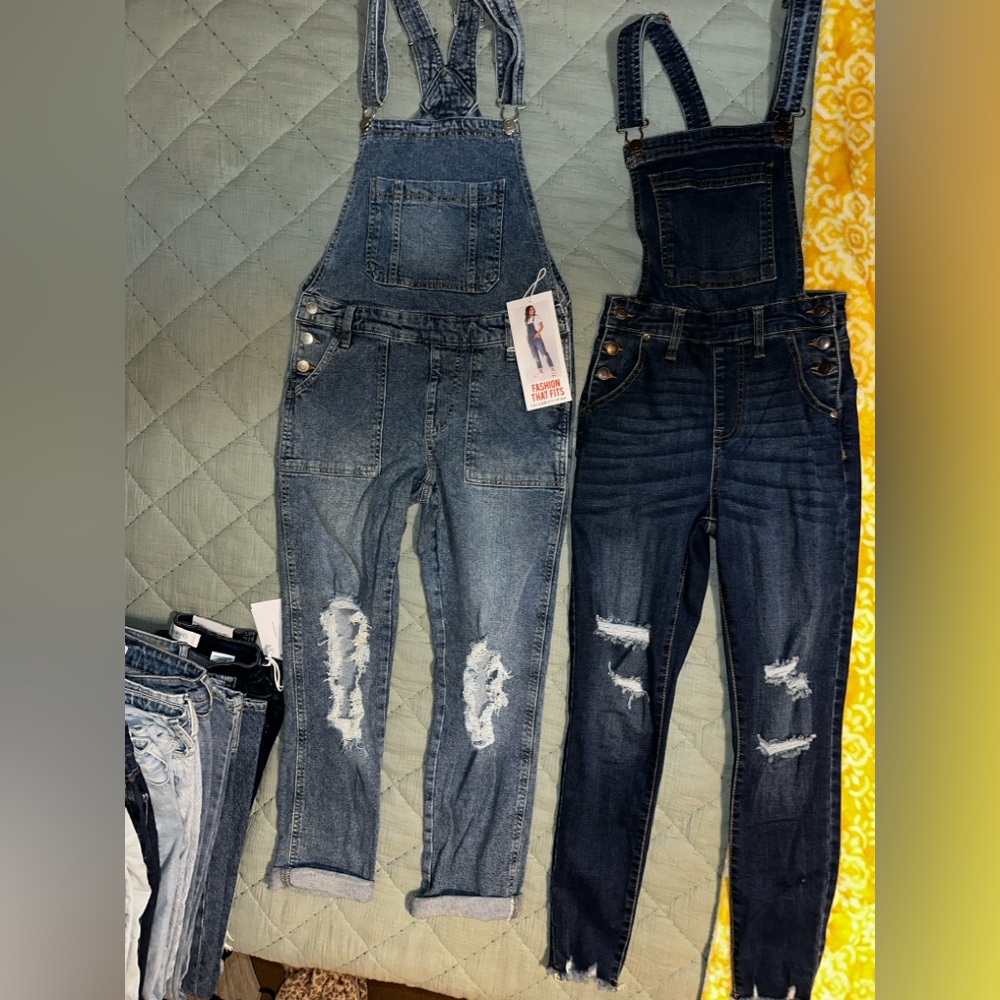 Celebrity Pink Blue and Dark Blue Jeans Overalls Sz XS